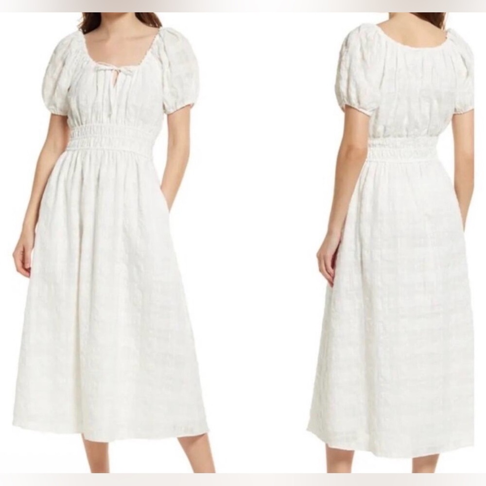 Madewell Sophia White Seersucker Smocked Midi Dress - Picture 2 of 5